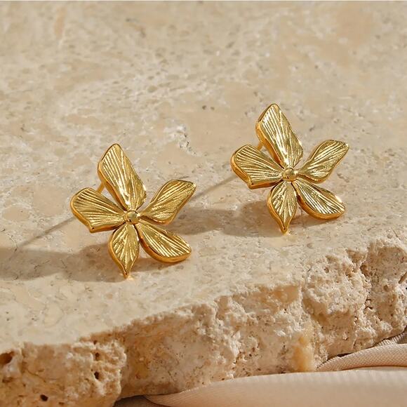 18K Gold Plated Flower Stud Earrings‎ Summer Jewelry - Picture 10 of 13